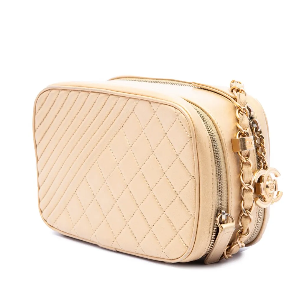 Chanel Small Quilted Lambskin Coco Boy Camera Bag Gold Leather Very good - Back View