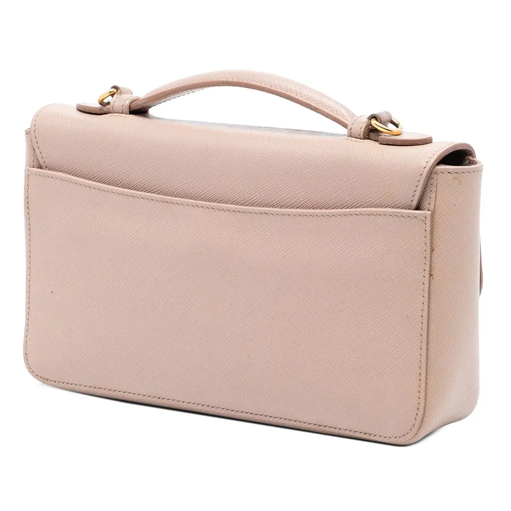 Prada Saffiano Sound Lock Satchel Brown Leather Very good - Back View