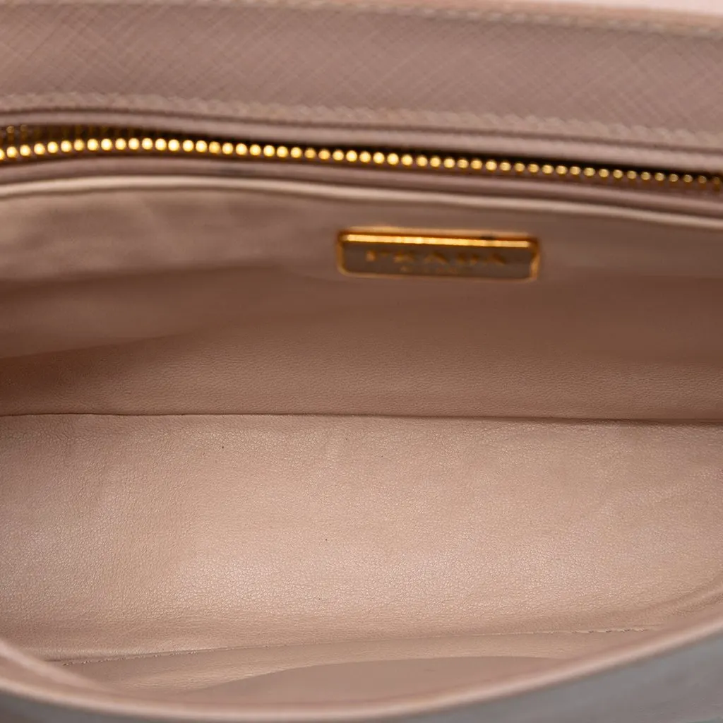Prada Saffiano Sound Lock Satchel Brown Leather Very good - Model View