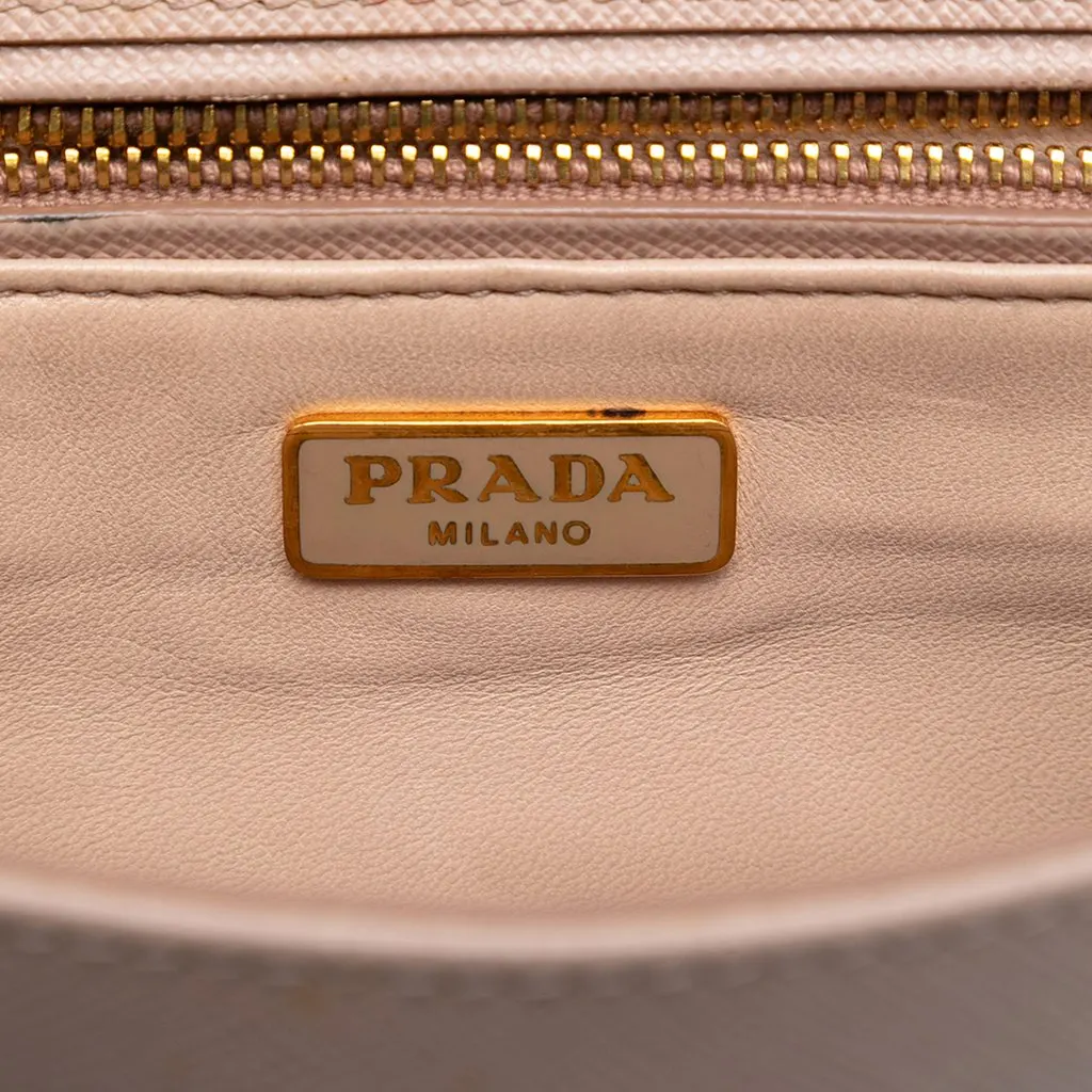 Prada Saffiano Sound Lock Satchel Brown Leather Very good - Box View
