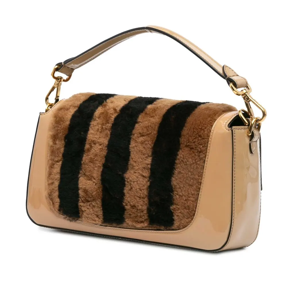 Fendi Shearling Pequin Baguette Satchel Beige Very good - Back View