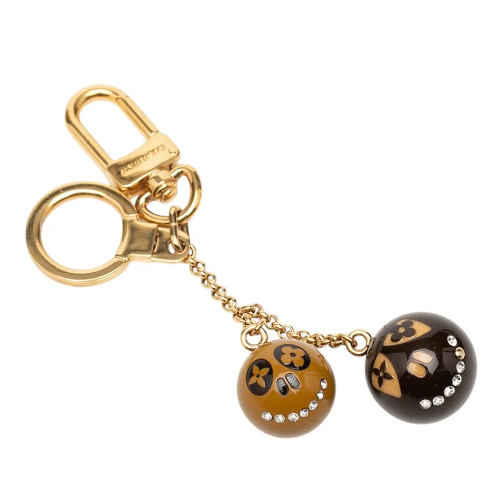 Louis Vuitton Gold Plated Strass and Resin Jack and Lucie Key Holder and Bag Charm Gold Metal Very good - Front View