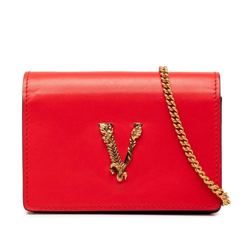 Versace Mini Leather Virtus V Chain Crossbody Red Leather Very good - Front View