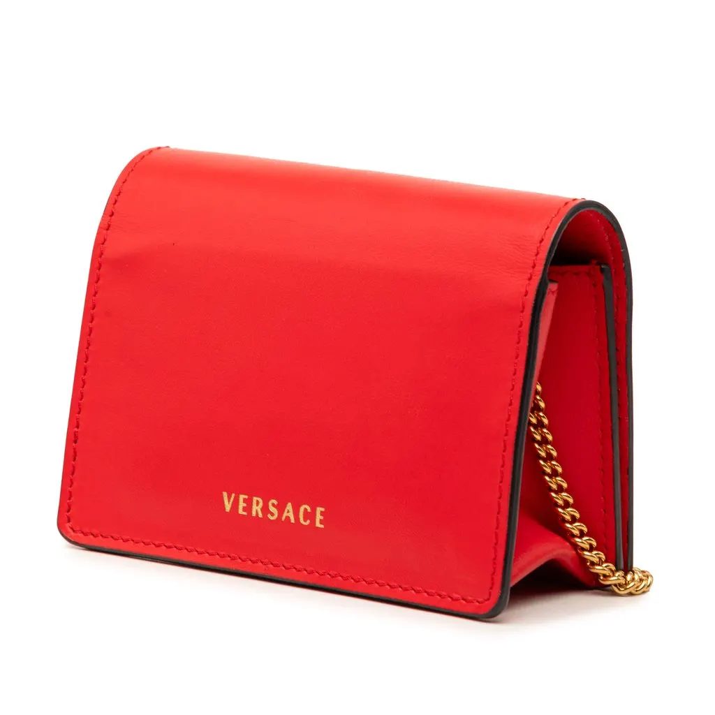 Versace Mini Leather Virtus V Chain Crossbody Red Leather Very good - Back View