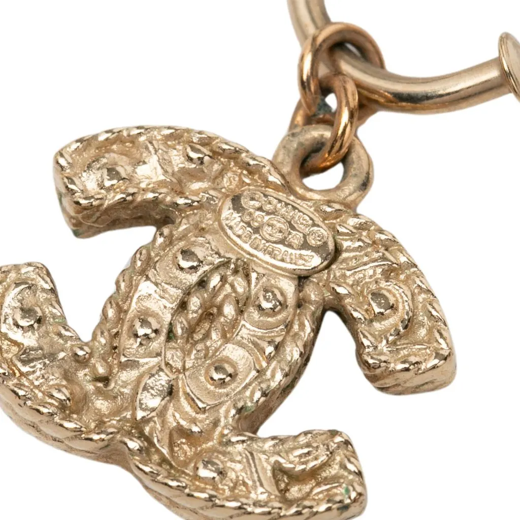 Chanel CC Gold Plated Textured Hoop Drop Earrings Gold Metal Very good - Inside View