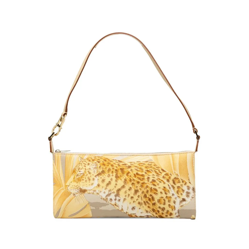 Salvatore Ferragamo Canvas Leopard Print Shoulder Bag