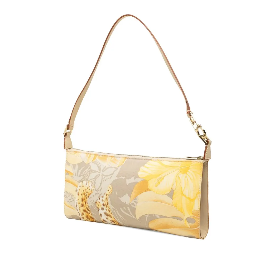 Salvatore Ferragamo Canvas Leopard Print Shoulder Bag Yellow Canvas Very good - Back View