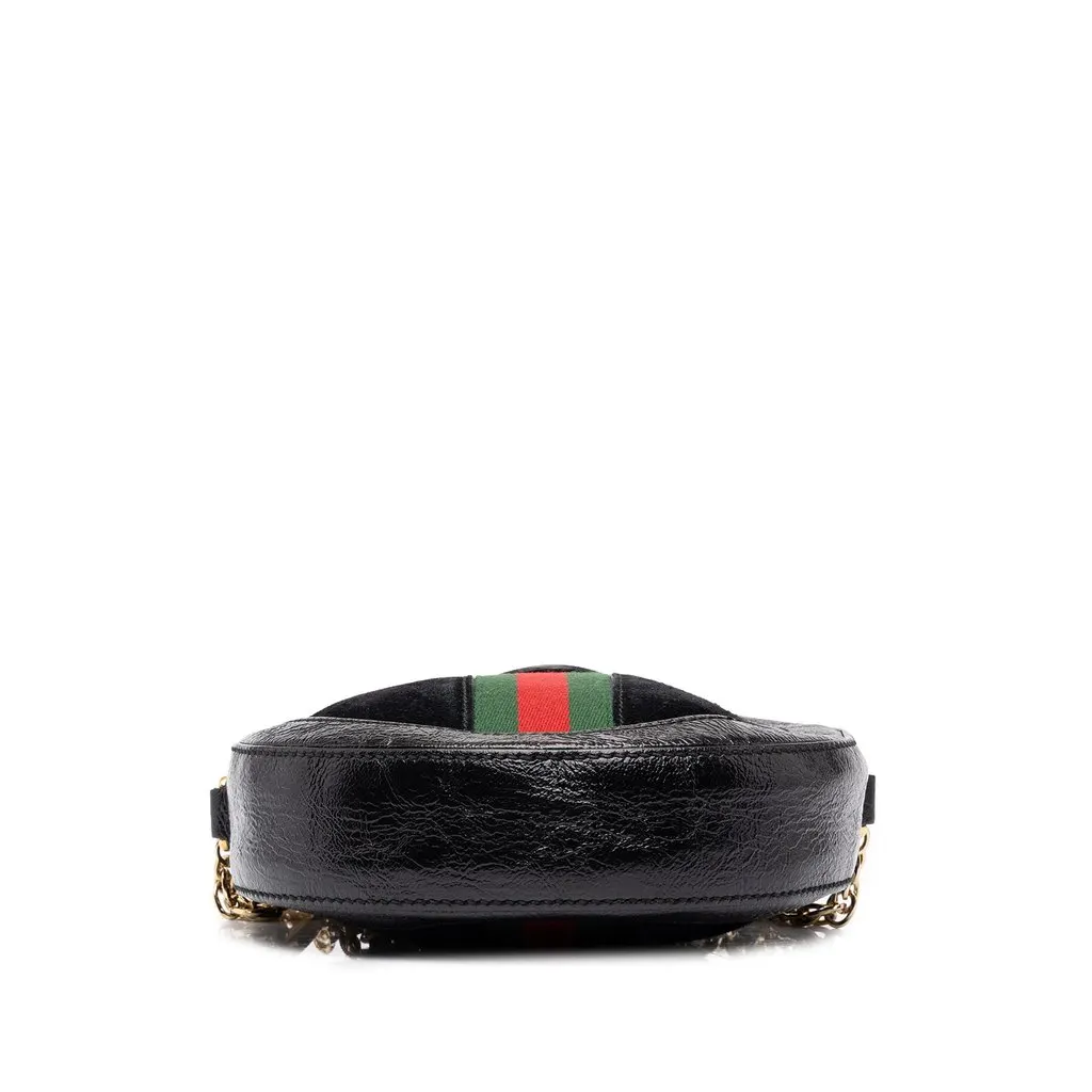 Gucci Mini Suede Web Ophidia Round Crossbody Black Suede Good - Inside View
