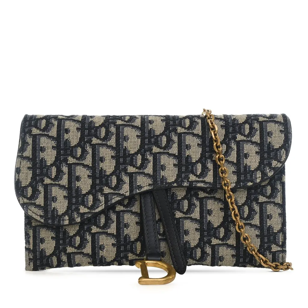 Dior Oblique Canvas Saddle Wallet On Chain Blue Very good - Front View