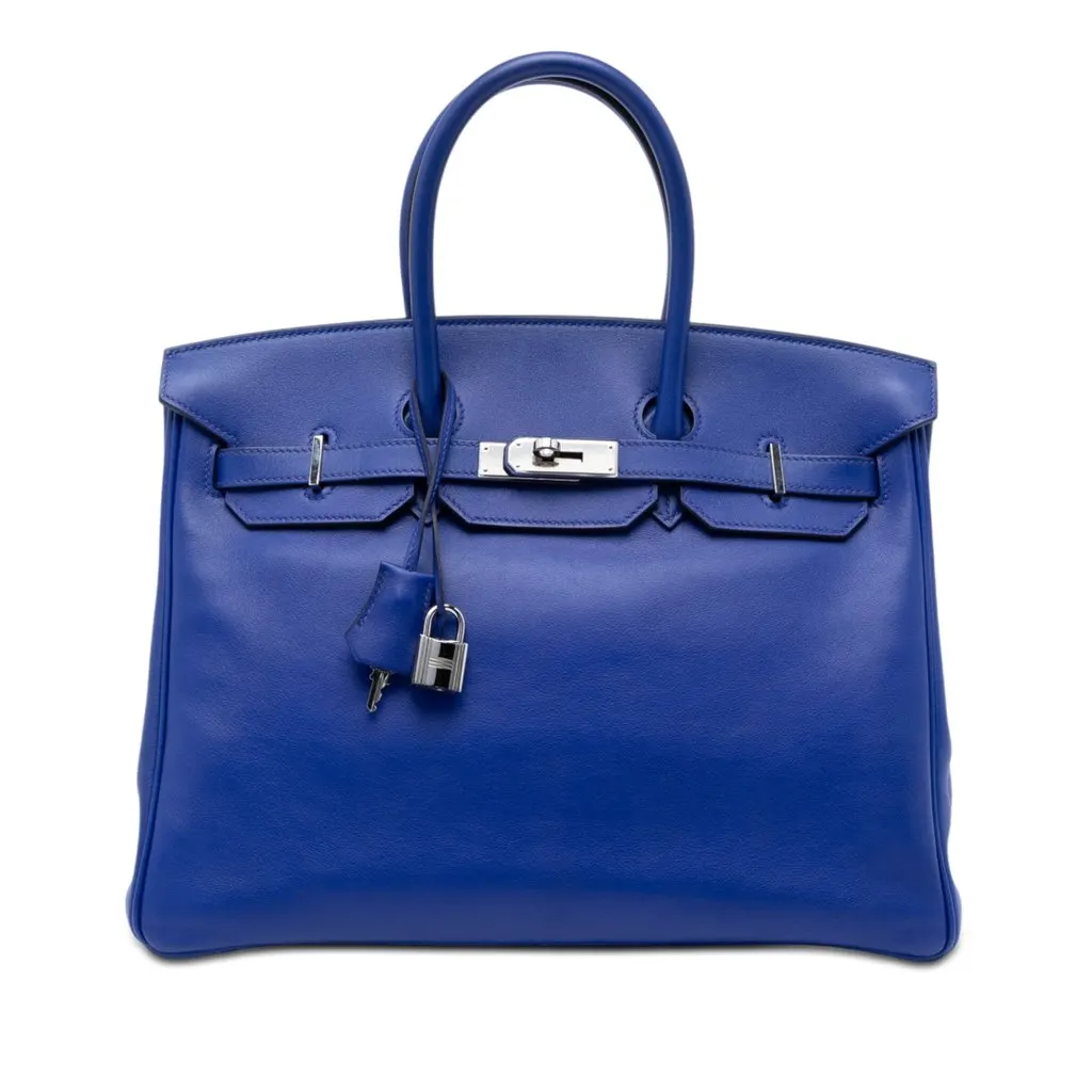 Hermès Swift Birkin Retourne 35 Blue Leather Very good - Front View