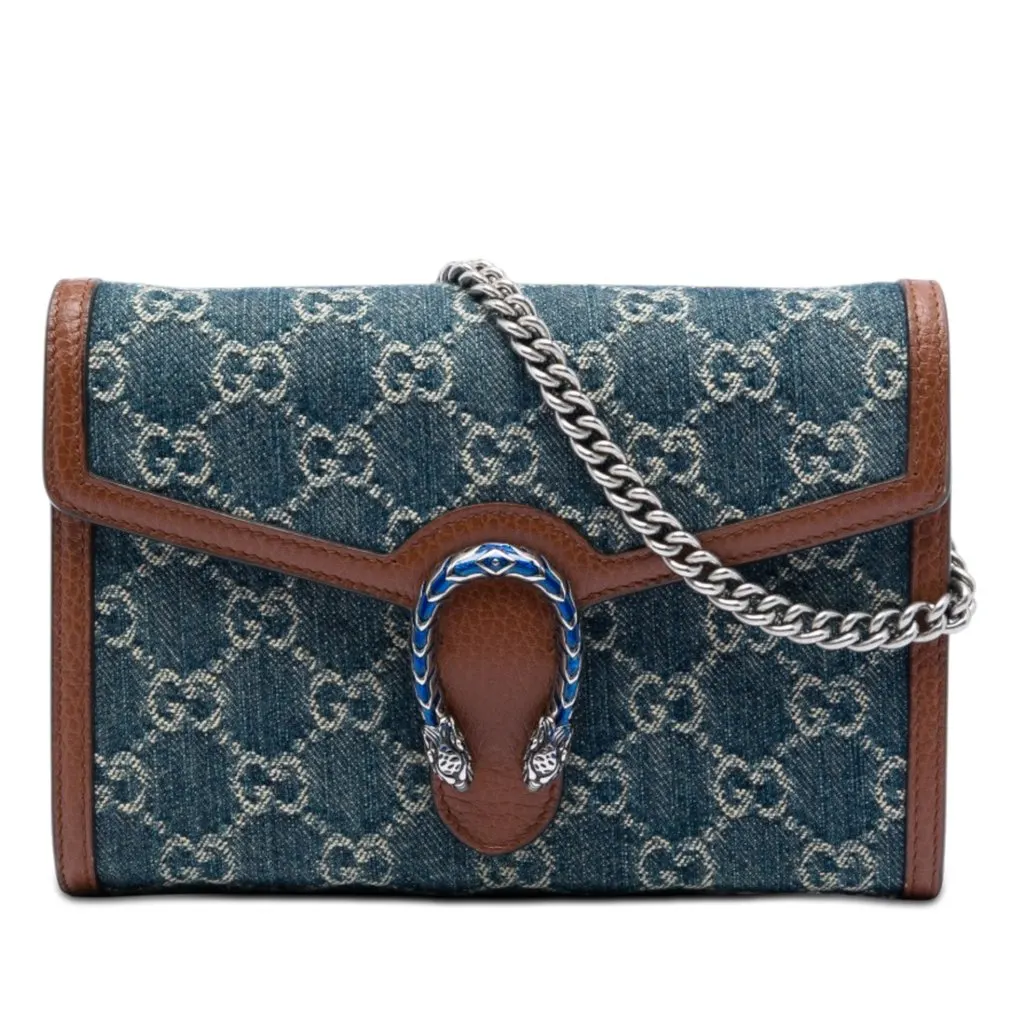 Gucci GG Denim Dionysus Wallet on Chain Blue Very good - Front View