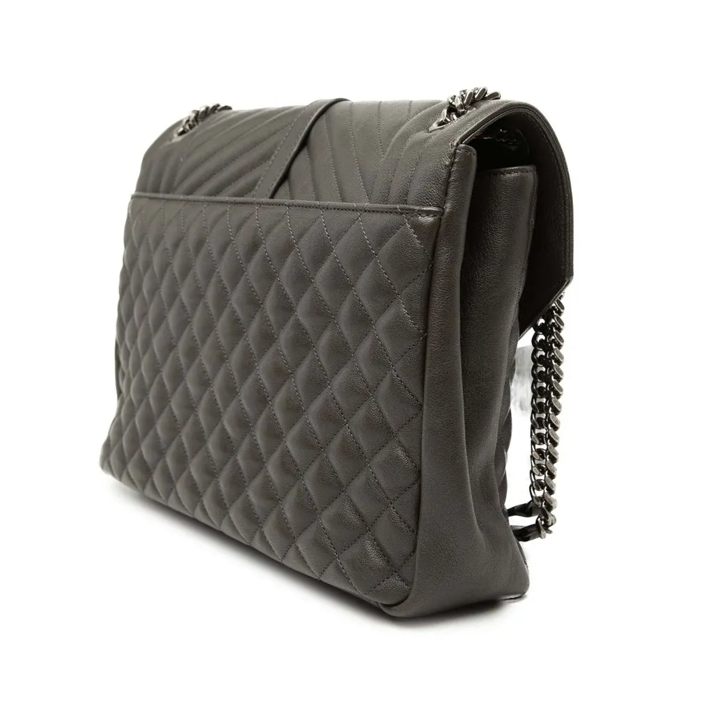 Saint Laurent Large Triquilt Sheepskin Monogram College Bag Brown Leather Very good - Back View
