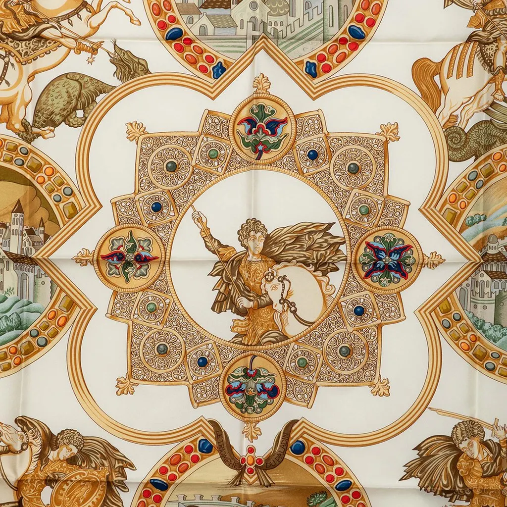 Hermès Le Triomphe du Paladin Silk Scarf White Silk Very good - Back View
