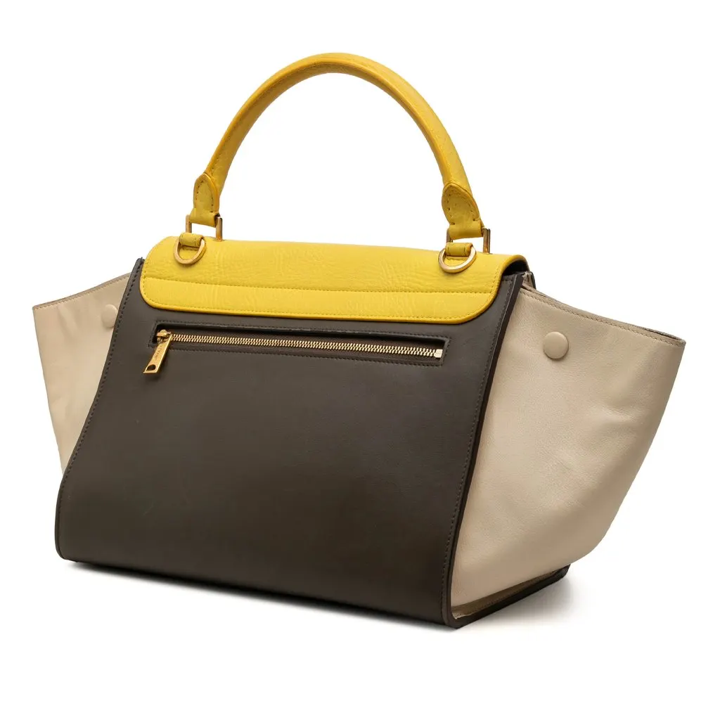 Celine Medium Tricolor Leather Trapeze Satchel Brown Leather Very good - Back View
