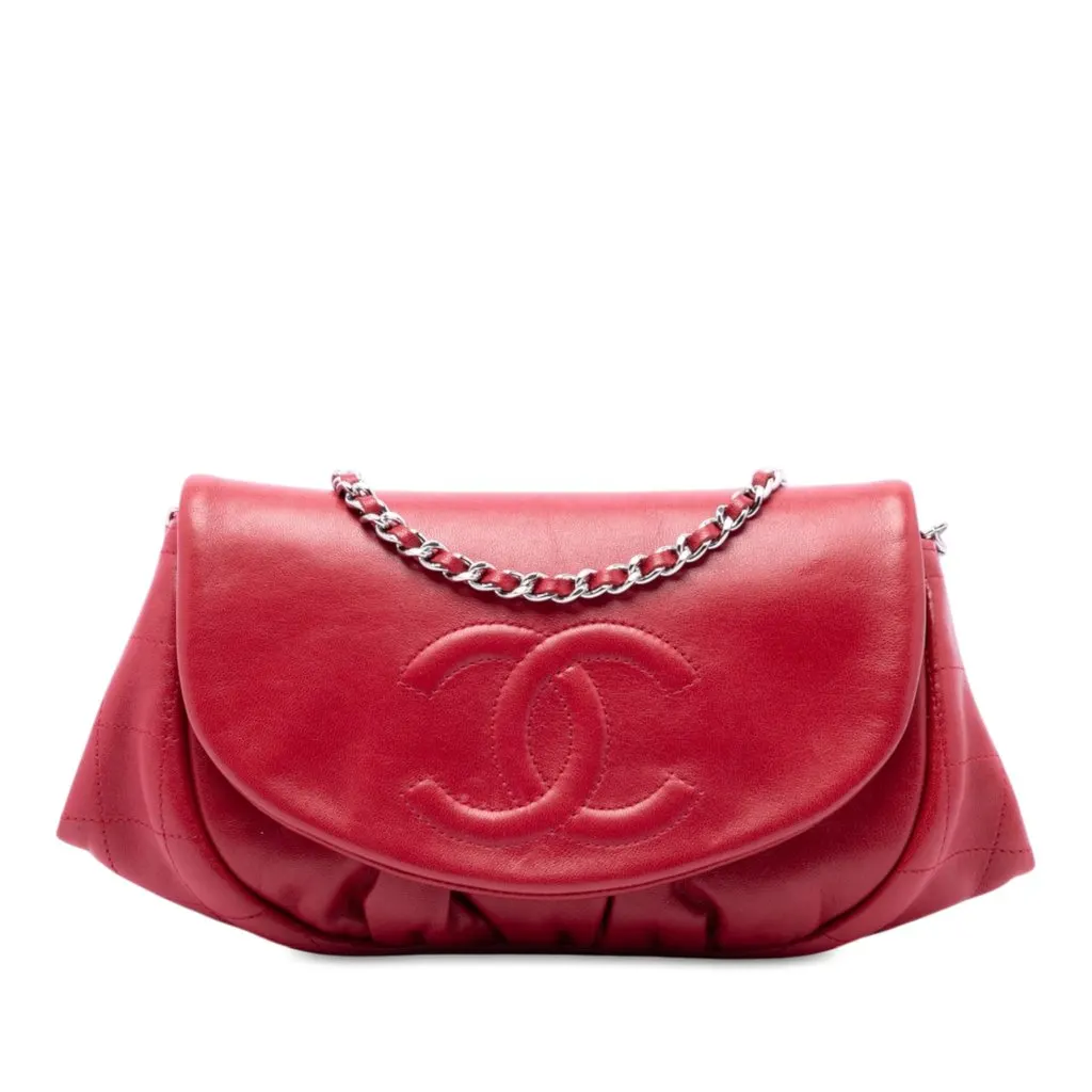 Chanel CC Quilted Lambskin Half Moon Wallet on Chain Red Leather Very good - Front View