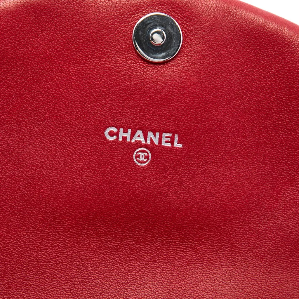 Chanel CC Quilted Lambskin Half Moon Wallet on Chain Red Leather Very good - Box View