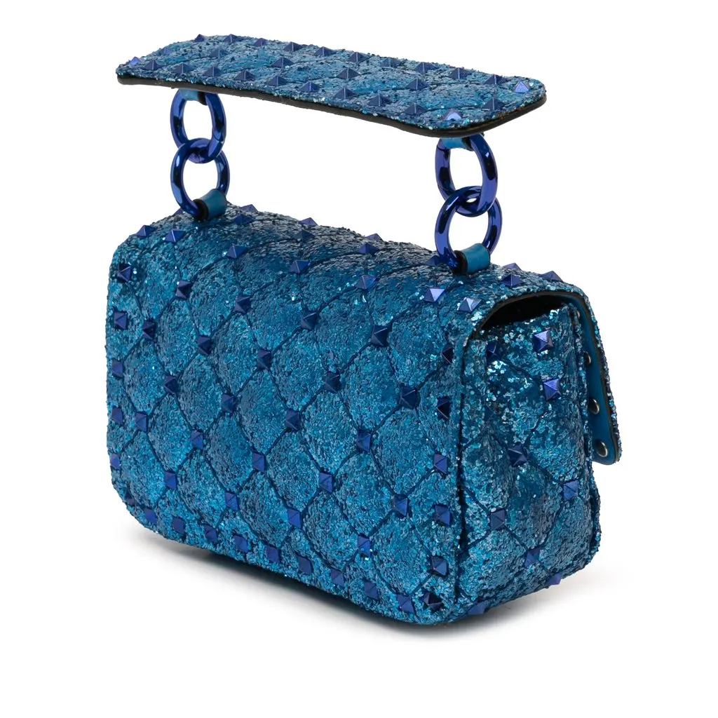 Valentino Mini Glitter Rockstud Spike Satchel Blue Very good - Back View