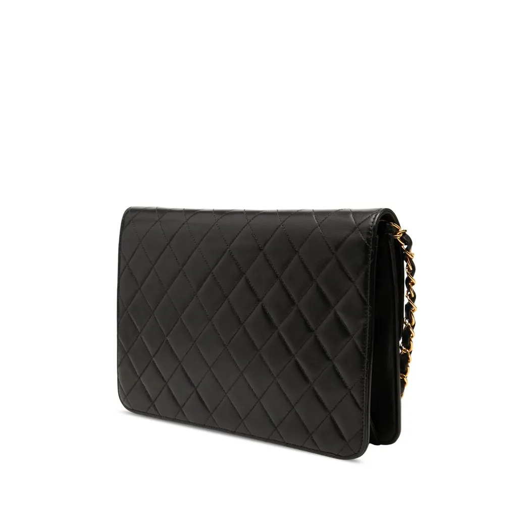 Chanel Medium CC Quilted Lambskin Single Flap Black Leather Good - Back View