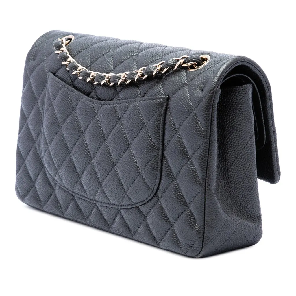 Chanel Medium Classic Caviar Double Flap Black Leather Very good - Back View