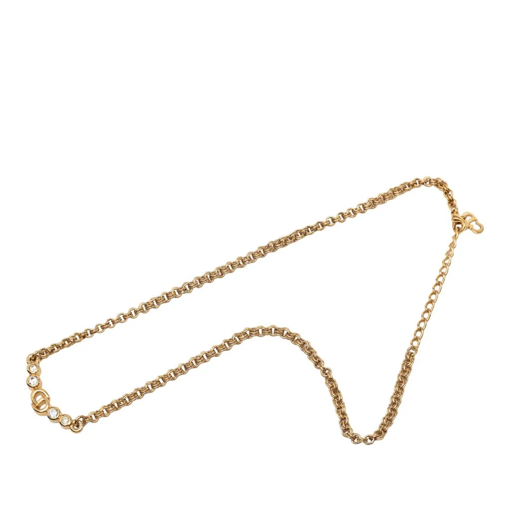Dior Gold Plated Strass CD Logo Charm Necklace Gold Metal Very good - Front View
