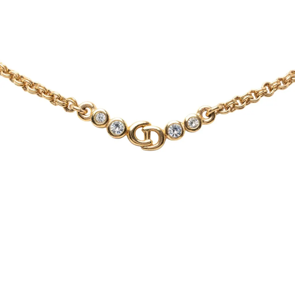 Dior Gold Plated Strass CD Logo Charm Necklace Gold Metal Very good - Back View