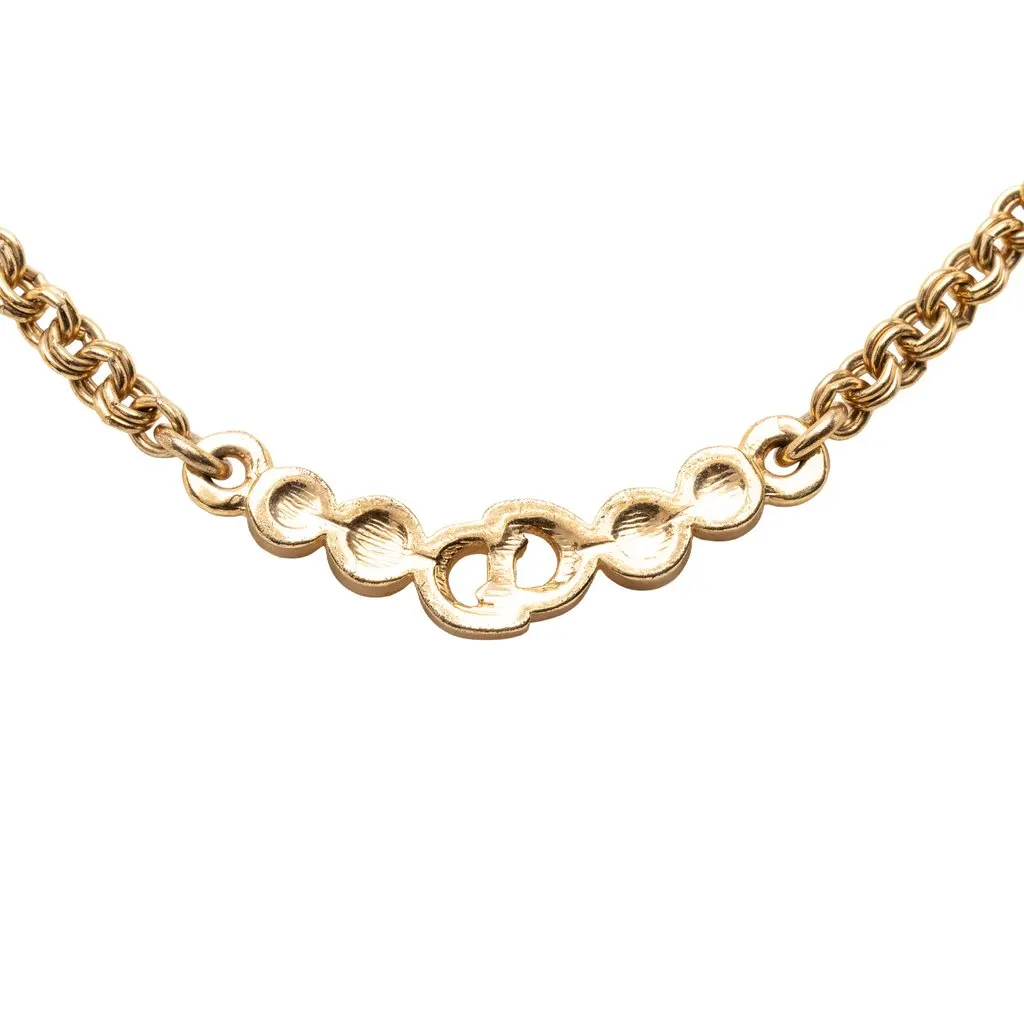 Dior Gold Plated Strass CD Logo Charm Necklace Gold Metal Very good - Inside View