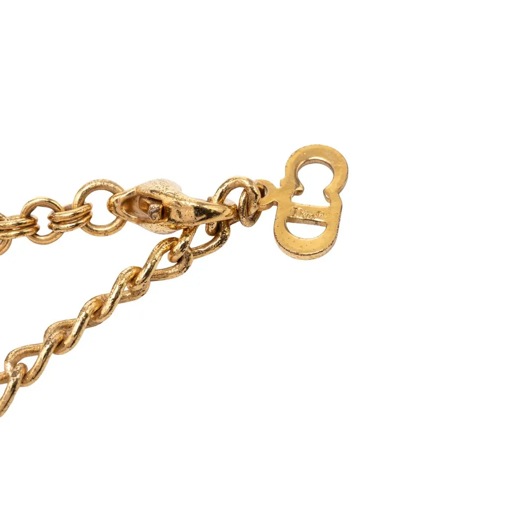 Dior Gold Plated Strass CD Logo Charm Necklace Gold Metal Very good - Model View