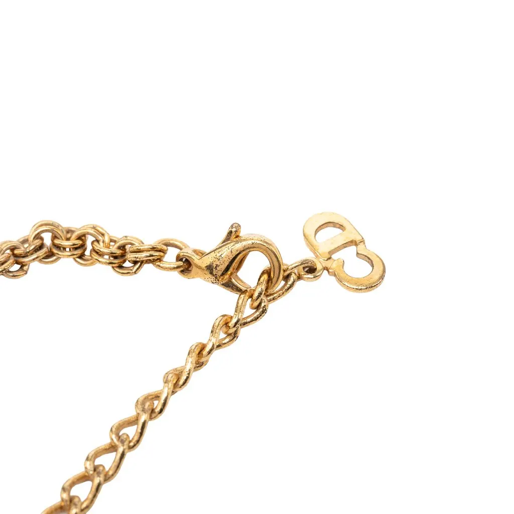 Dior Gold Plated Strass CD Logo Charm Necklace Gold Metal Very good - Box View