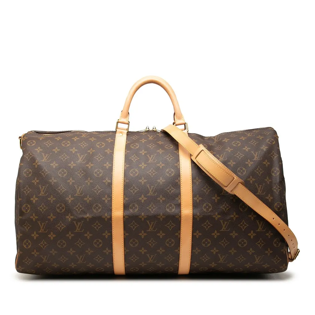 Louis Vuitton Monogram Keepall Bandouliere 60 Brown Canvas Good - Front View