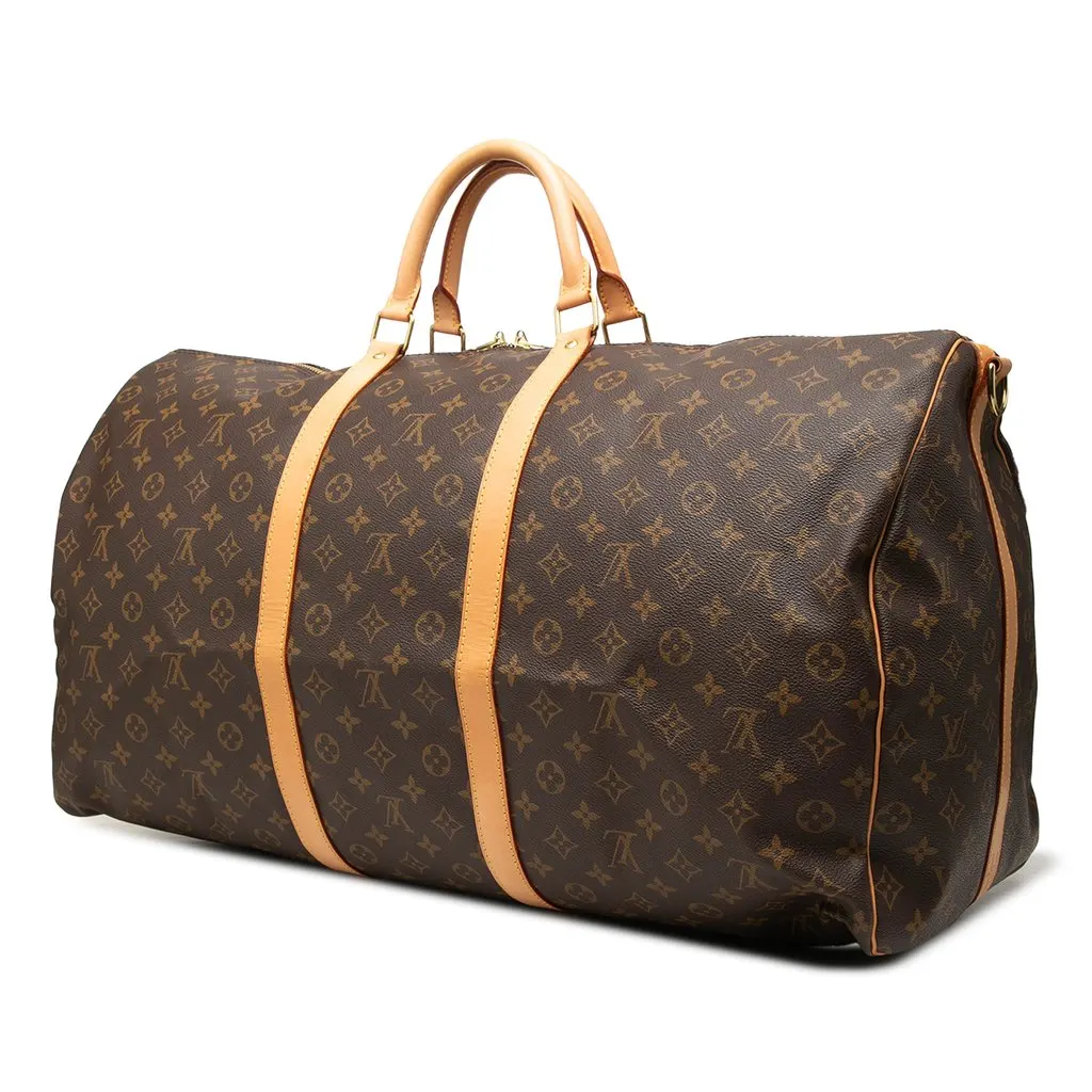 Louis Vuitton Monogram Keepall Bandouliere 60 Brown Canvas Good - Back View
