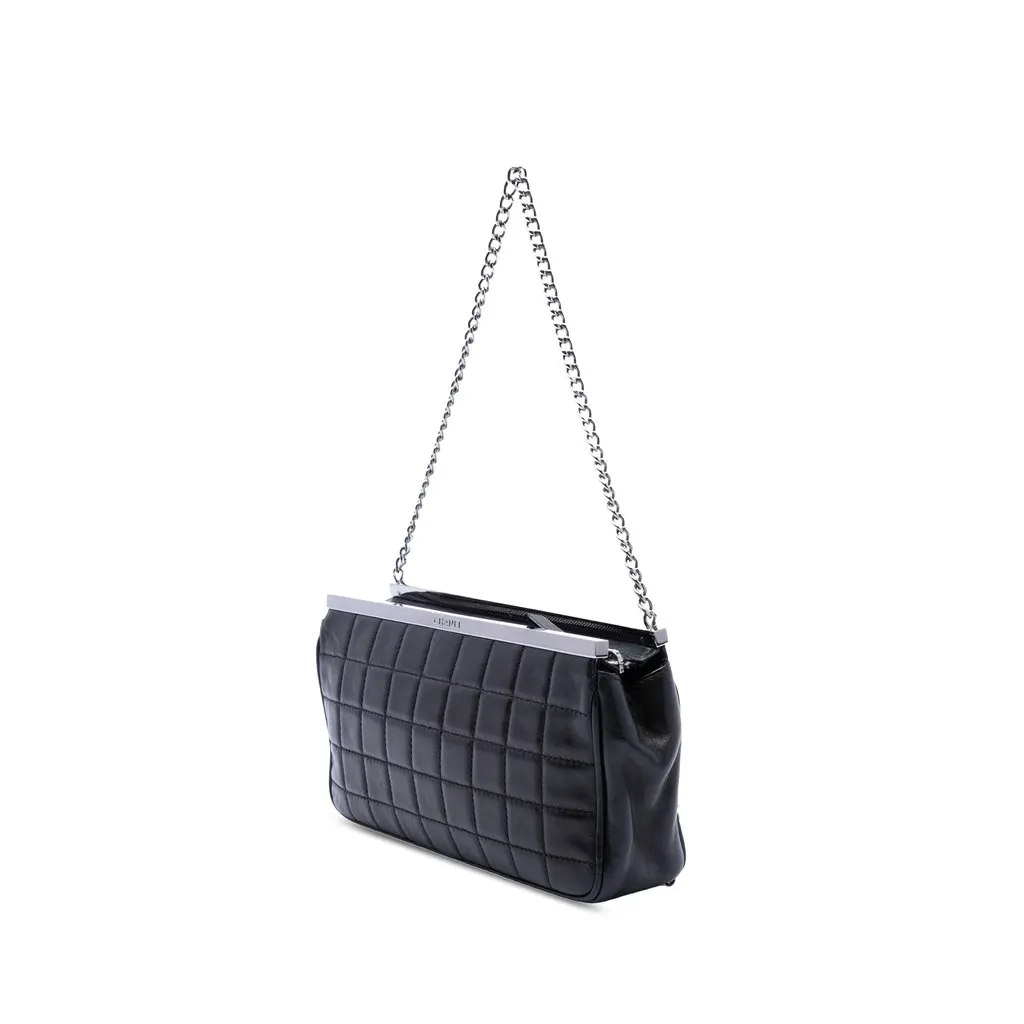 Chanel Chocolate Bar Lambskin Multi Chain Frame Clutch Black Leather Very good - Back View