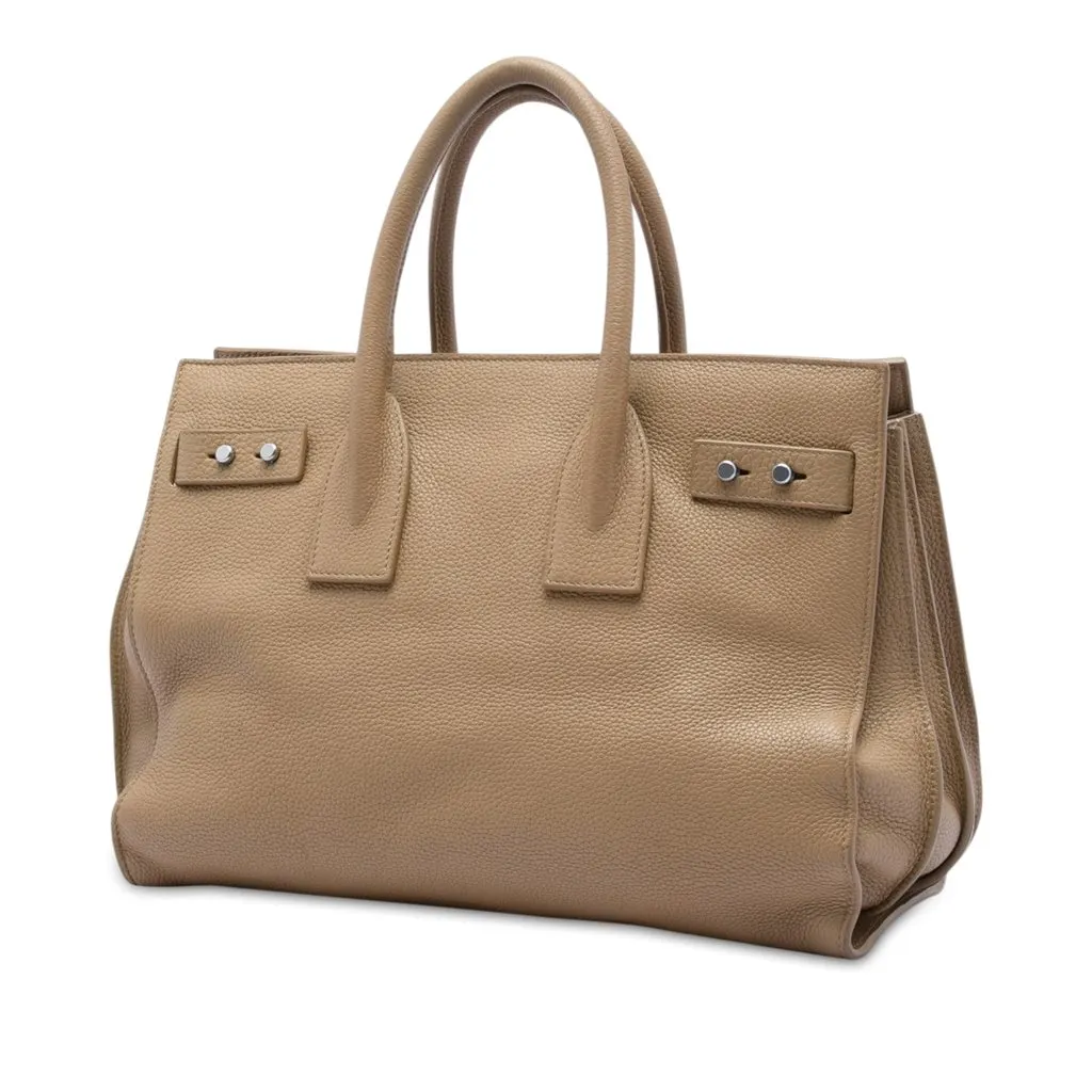 Saint Laurent Small Grained Calfskin Supple Sac De Jour Satchel Brown Leather Good - Back View