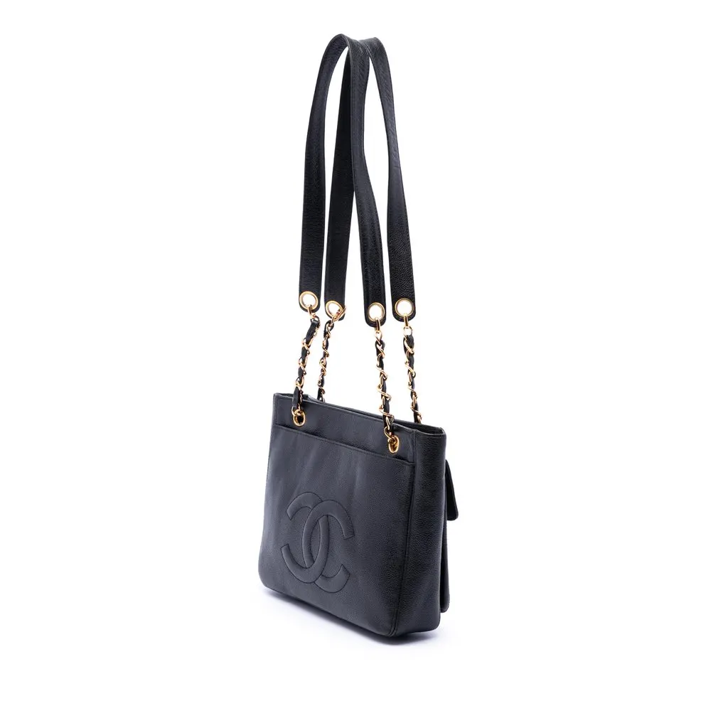 Chanel CC Caviar Front Pocket Shoulder Bag Black Leather Very good - Back View