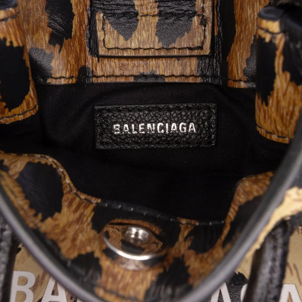 Balenciaga Mini Leopard Print Logo Shopping Phone Holder Brown Leather Very good - Box View