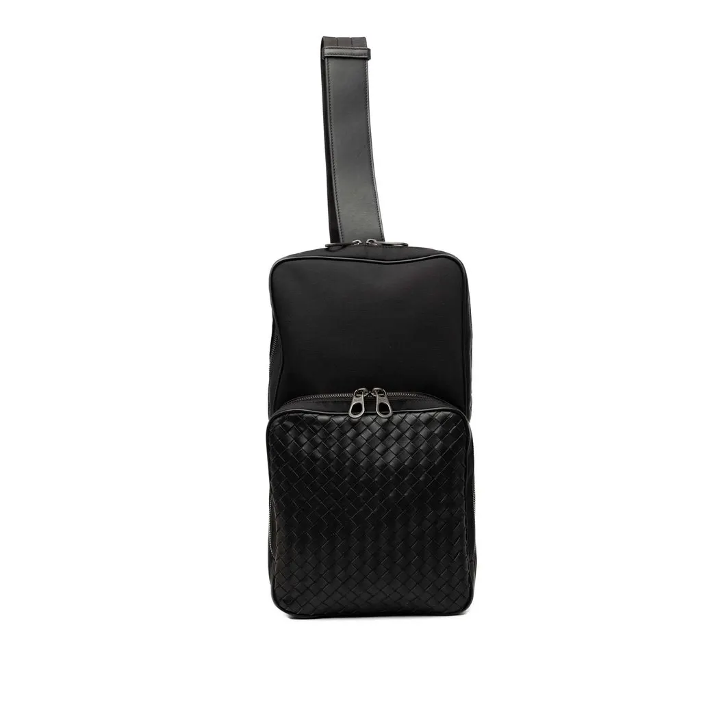 Bottega Veneta Canvas and Nappa Intrecciato Sling Bag Black Canvas Very good - Front View
