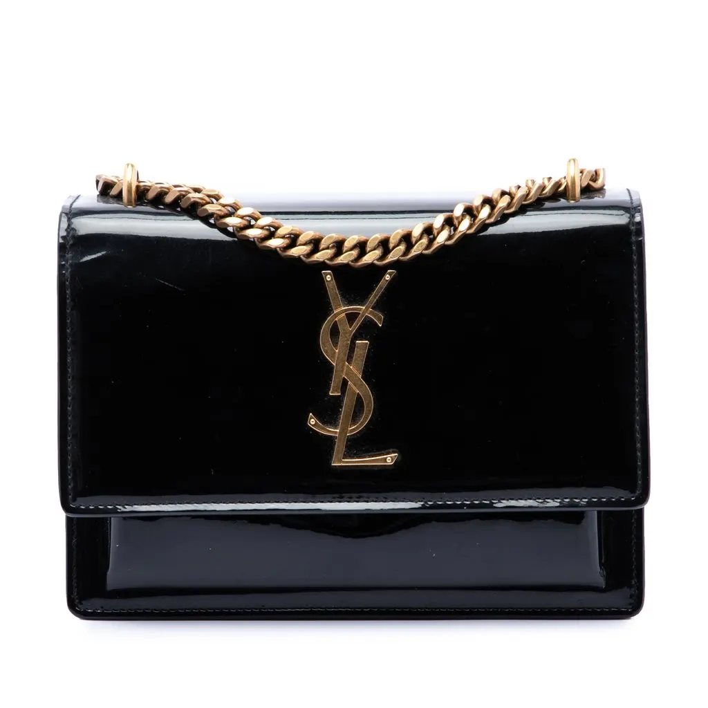 Saint Laurent Small Patent Monogram Sunset Crossbody Black Leather Very good - Front View