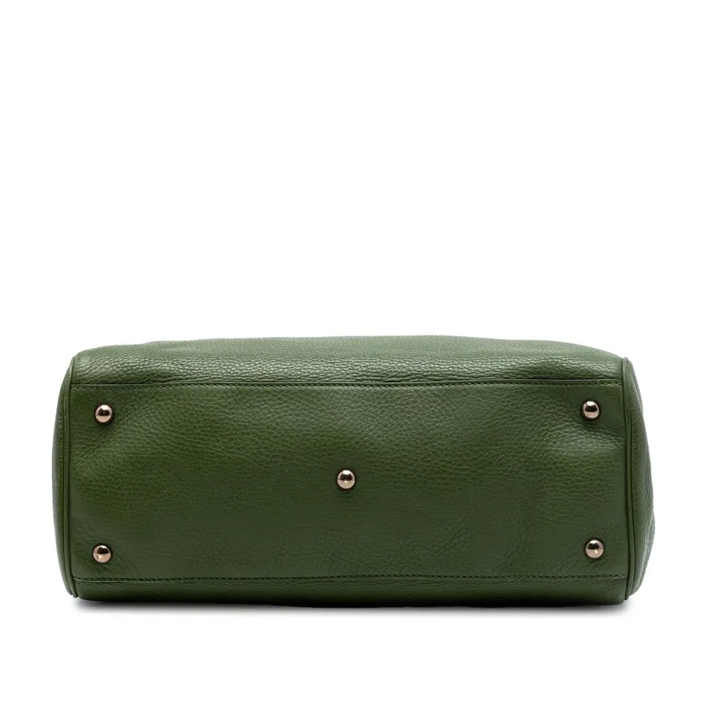 Gucci Medium Calfskin Bamboo Shopper Satchel Green Leather Very good - Inside View