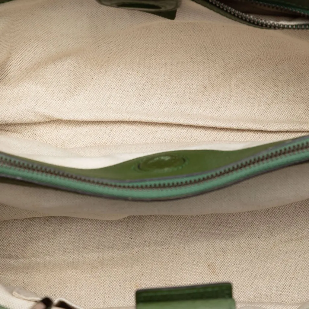 Gucci Medium Calfskin Bamboo Shopper Satchel Green Leather Very good - Model View