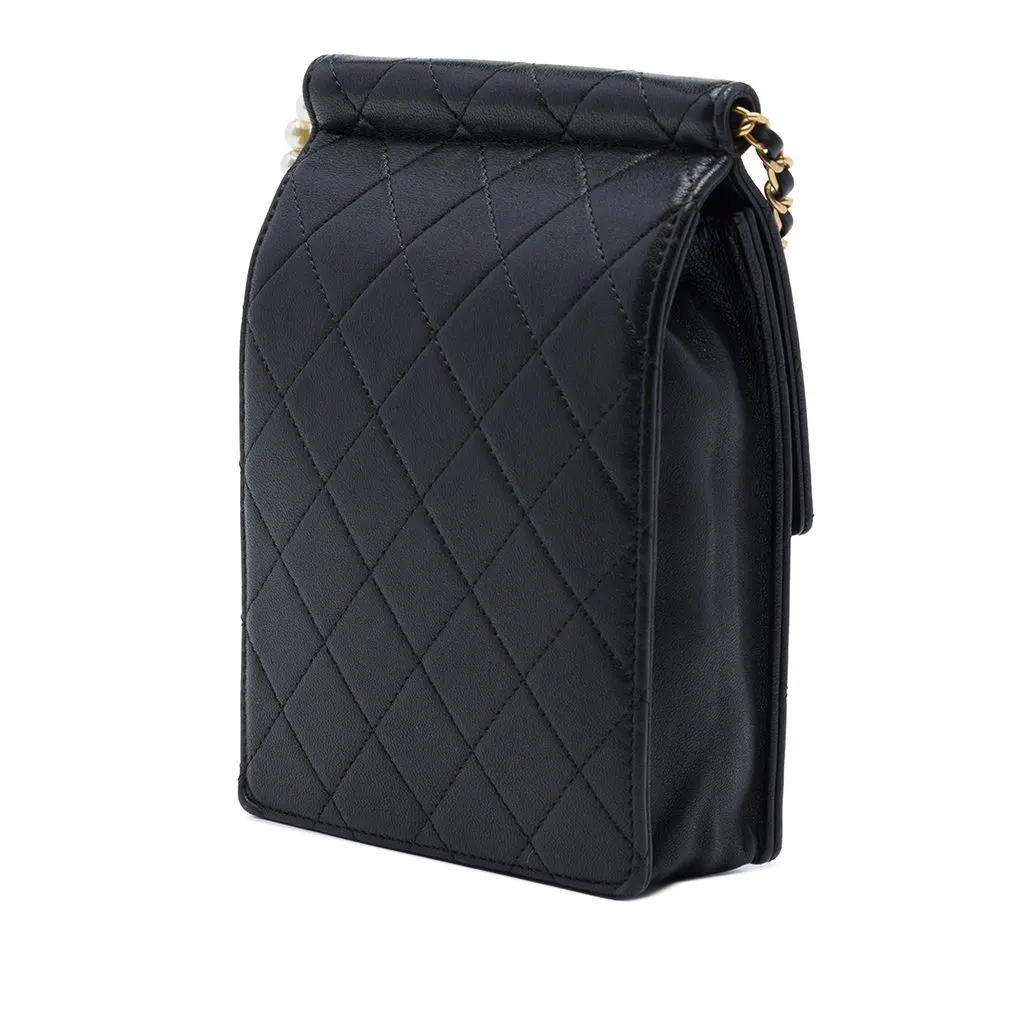 Chanel Quilted Lambskin Vertical Chic Pearls Flap Black Leather Very good - Back View
