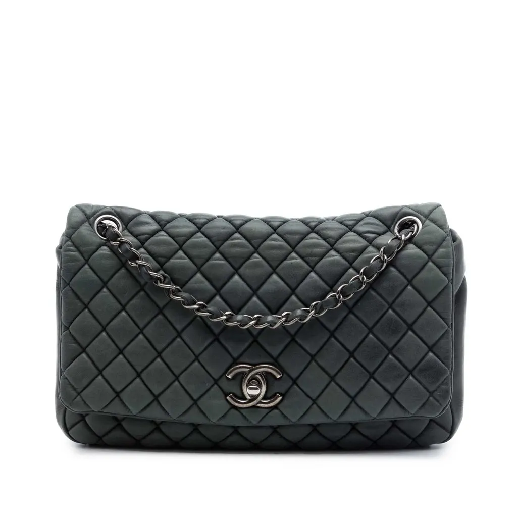 Chanel Large Quilted Iridescent Calfskin New Bubble Flap MultiColor Leather Very good - Front View