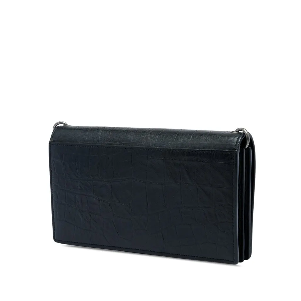 Saint Laurent Croc Embossed Leather Monogram Rider Wallet on Chain Black Leather Very good - Back View