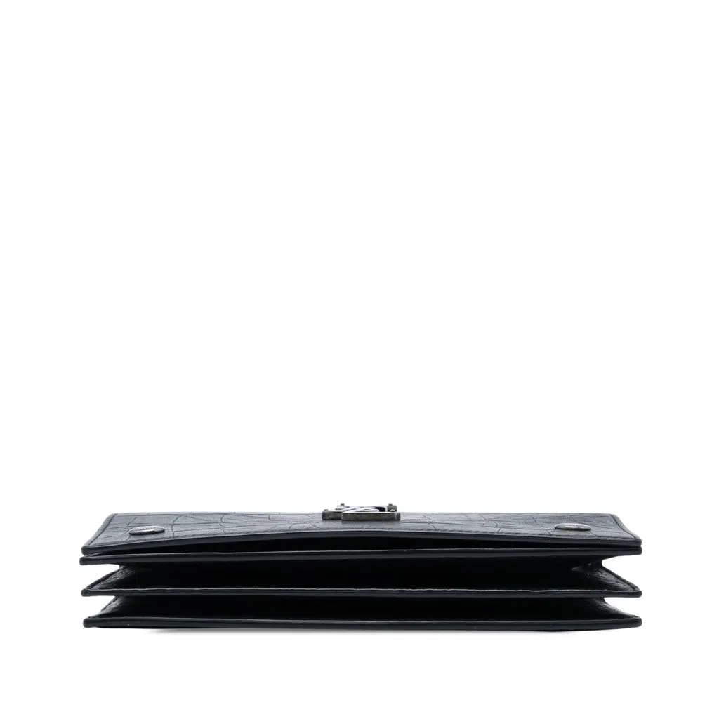 Saint Laurent Croc Embossed Leather Monogram Rider Wallet on Chain Black Leather Very good - Inside View