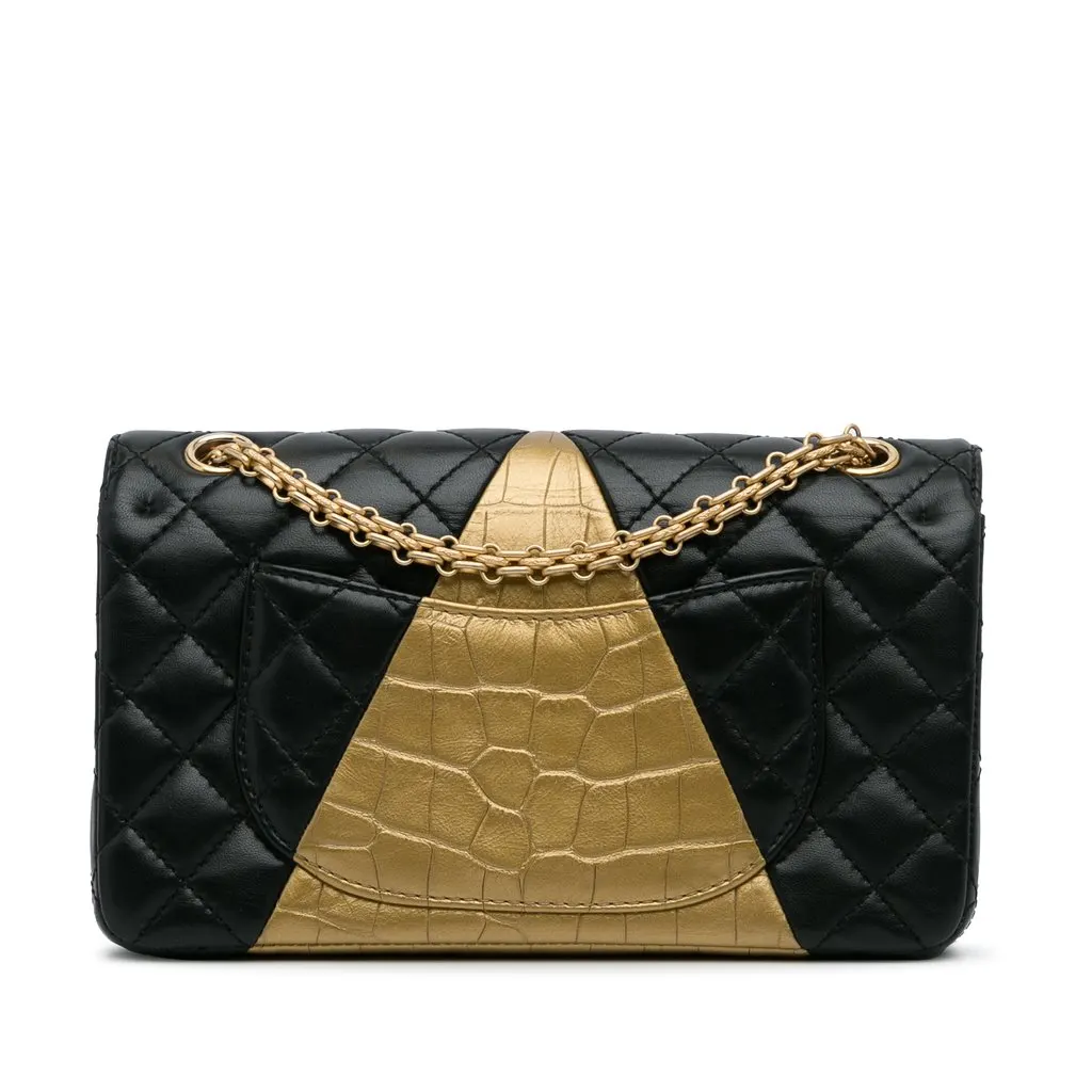 Chanel Medium Croc Embossed Lambskin 2.55 Reissue Double Flap Bag Black Leather Very good - Model View