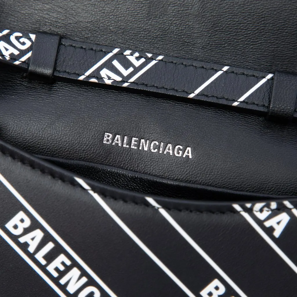 Balenciaga Calfskin Diagonal Allover Logo Print B Phone Holder Crossbody Black Leather Very good - Box View