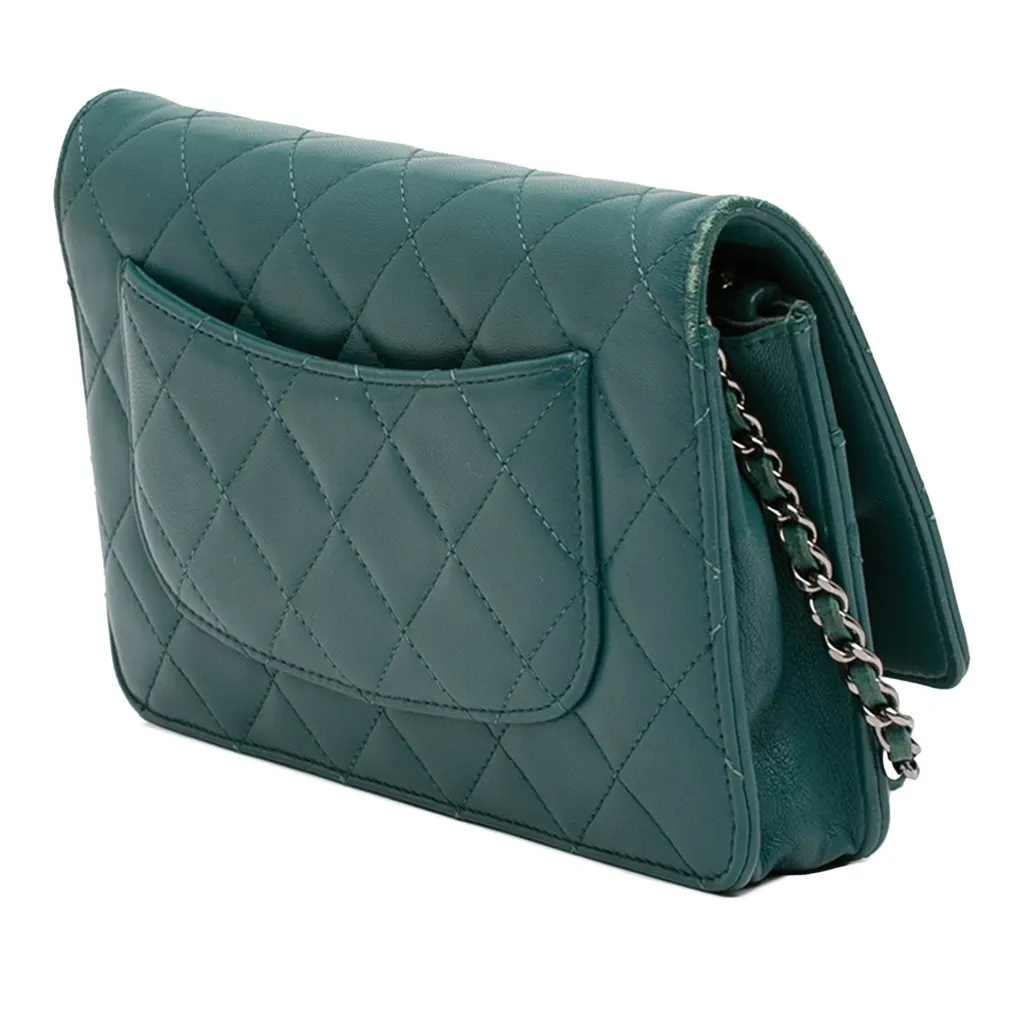 Chanel CC Quilted Lambskin Wallet On Chain Blue Leather Good - Back View