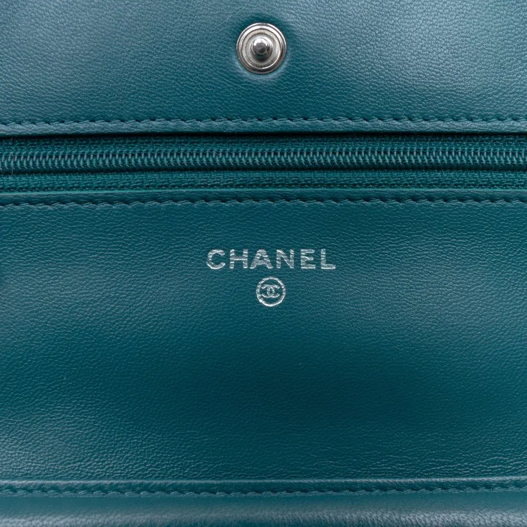 Chanel CC Quilted Lambskin Wallet On Chain Blue Leather Good - Box View