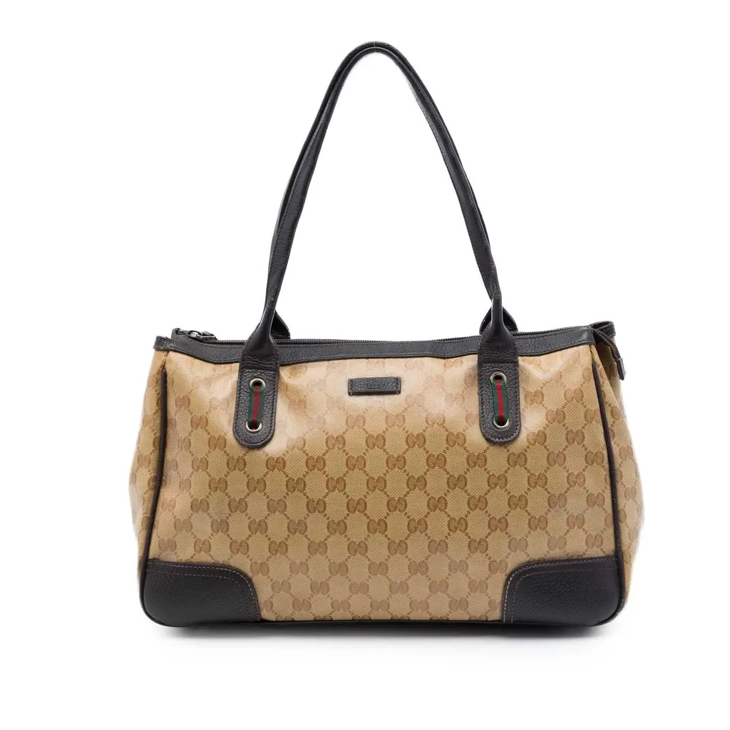 Gucci GG Crystal Web Princy Tote Beige Canvas Good - Front View
