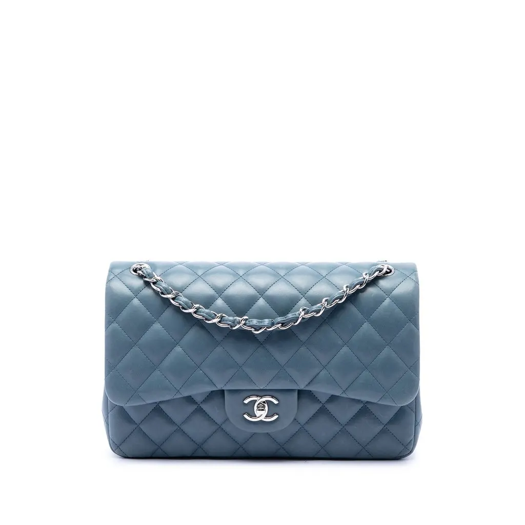 Chanel Jumbo Classic Lambskin Double Flap Blue Leather Very good - Front View