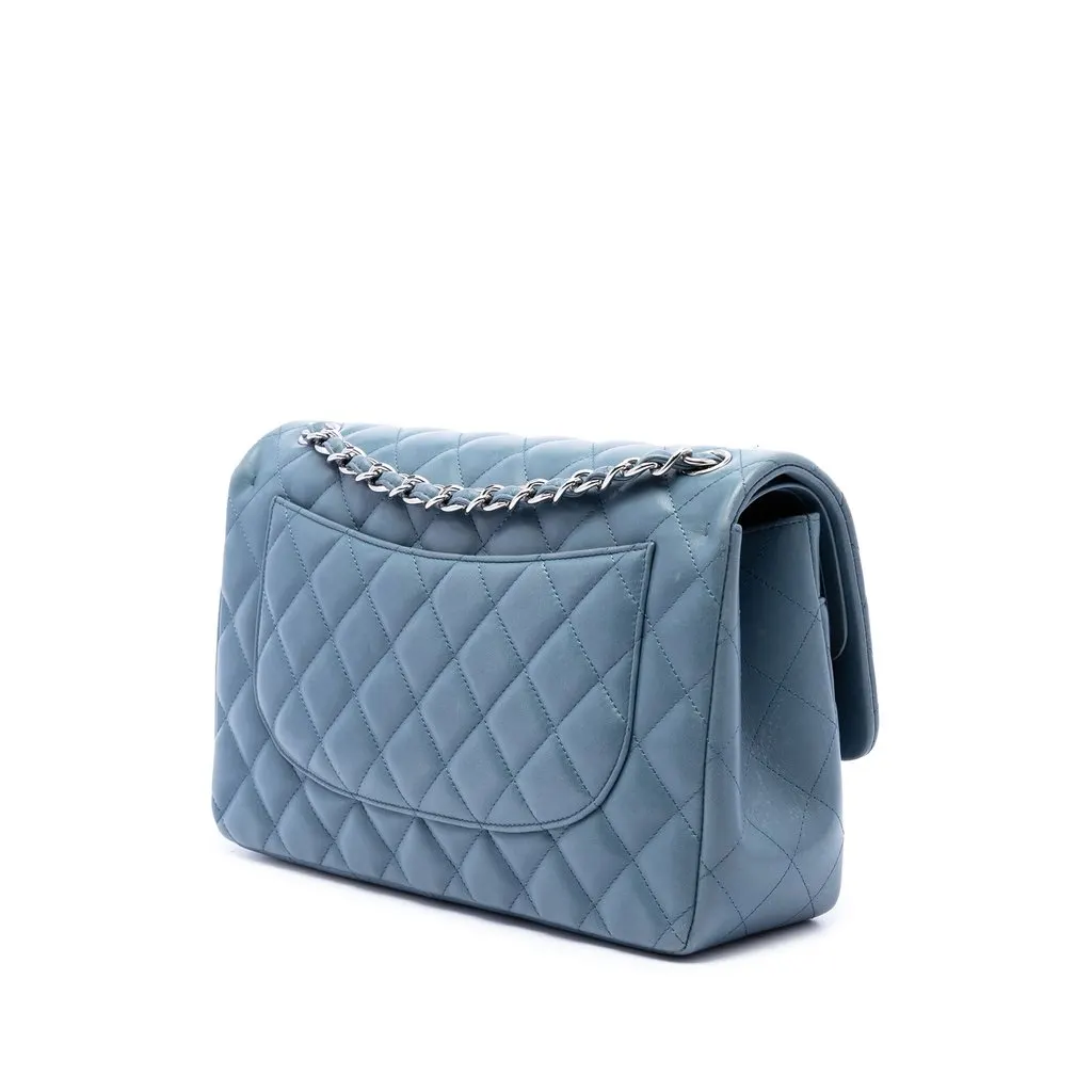 Chanel Jumbo Classic Lambskin Double Flap Blue Leather Very good - Back View
