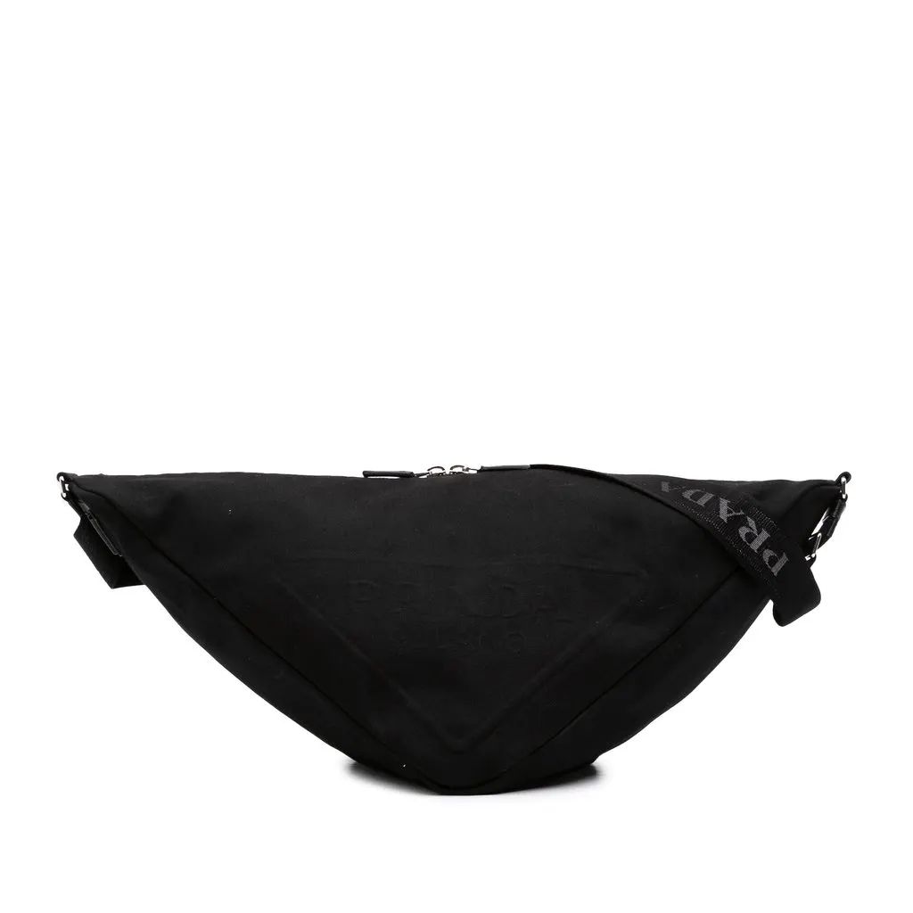Prada Canvas Canapa Triangle Logo Shoulder Bag Black Very good - Front View